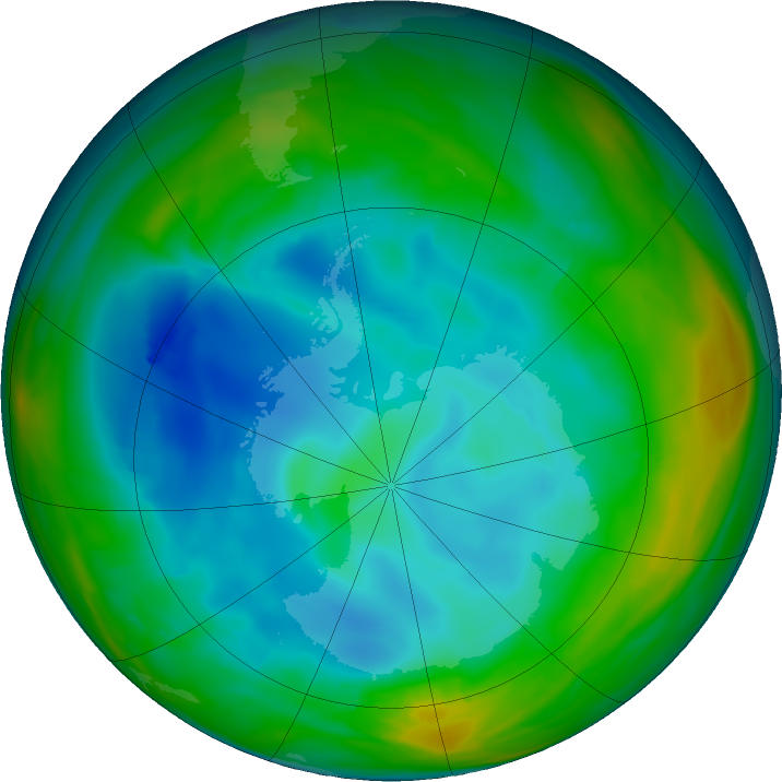 Antarctic ozone map for 19 July 2019